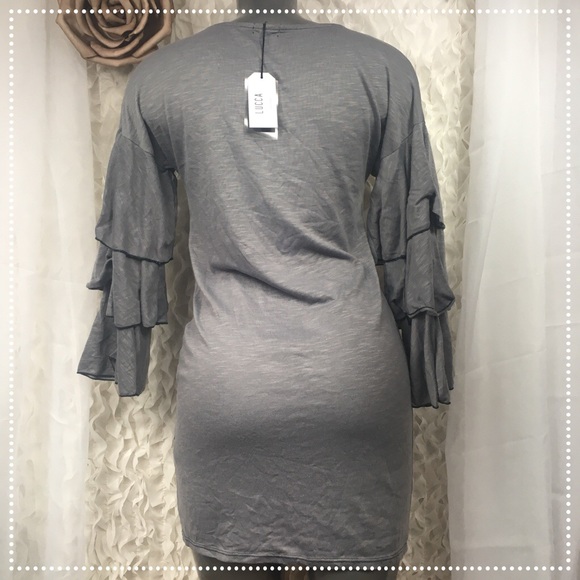 LUCCA COUTURE | Gray Tiered Long Sleeve Stretch Tunic Dress NEW - Picture 5 of 6